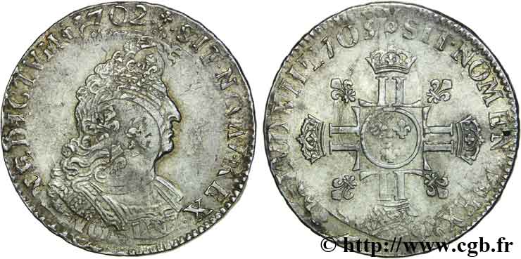 LOUIS XIV  THE SUN KING  Demi-écu aux huit L, 2e type 1705 Atelier indéterminé fSS