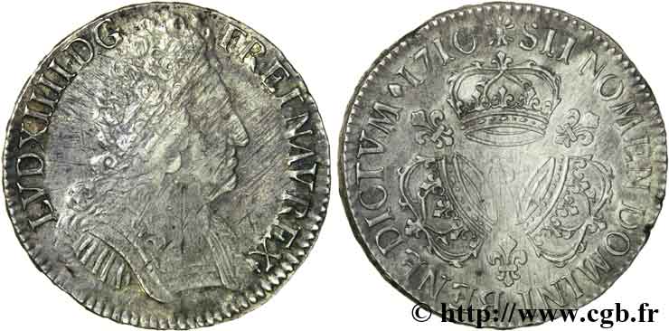 LOUIS XIV &nbsp;THE SUN KING&nbsp; Écu aux trois couronnes 1710 Reims XF