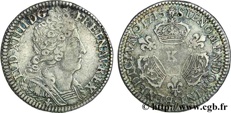 LOUIS XIV  THE SUN KING  Dixième d écu aux trois couronnes 1713 Bordeaux VF