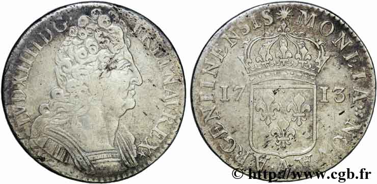 LOUIS XIV  THE SUN KING  Quarante-huit sols pour l’Alsace au buste large 1713 Paris fSS