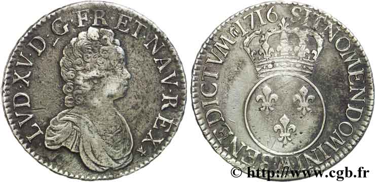 LOUIS XV DIT LE BIEN AIMÉ Écu dit &nbsp;vertugadin&nbsp; 1716 Metz TB+/TTB