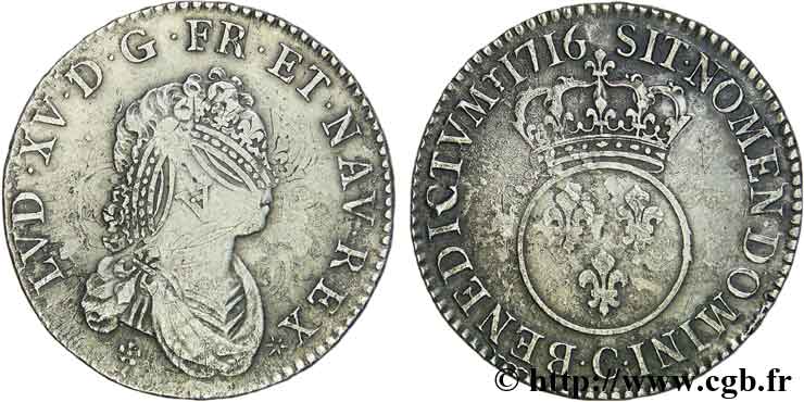 LOUIS XV &nbsp;THE WELL-BELOVED&nbsp; Demi-écu dit &nbsp;vertugadin&nbsp; 1716 Caen SS