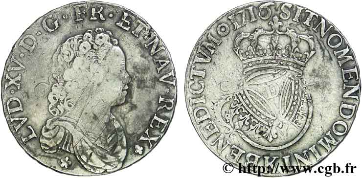 LOUIS XV  THE WELL-BELOVED  Demi-écu dit  vertugadin  1716 Bordeaux BC+
