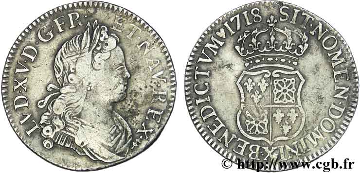 LOUIS XV  THE WELL-BELOVED  Quart d écu de Navarre 1718  Amiens q.BB/BB