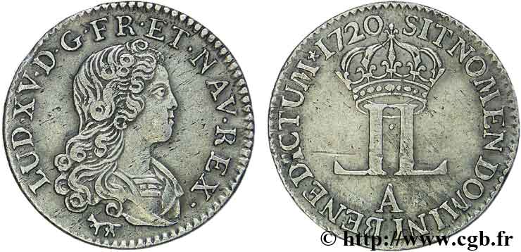 LOUIS XV DIT LE BIEN AIMÉ Livre d argent dite  de la Compagnie des Indes  1720 Paris TTB/TTB+