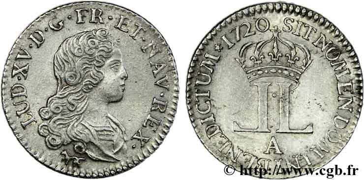 LOUIS XV DIT LE BIEN AIMÉ Livre d argent dite  de la Compagnie des Indes  1720 Paris TTB+