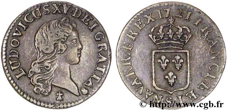 LOUIS XV DIT LE BIEN AIMÉ Liard au buste enfantin 1721 Reims TTB+/TTB