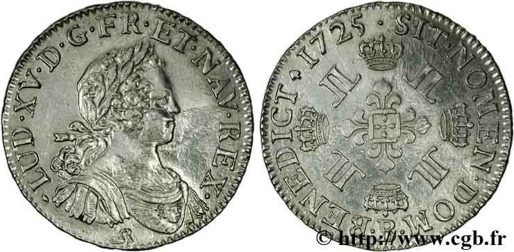 LOUIS XV  THE WELL-BELOVED  Demi-écu dit  aux huit L  1725 Rouen BB