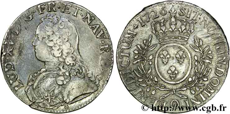 LOUIS XV DIT LE BIEN AIMÉ Écu aux branches d olivier, buste habillé 1726 Riom TB+/TTB