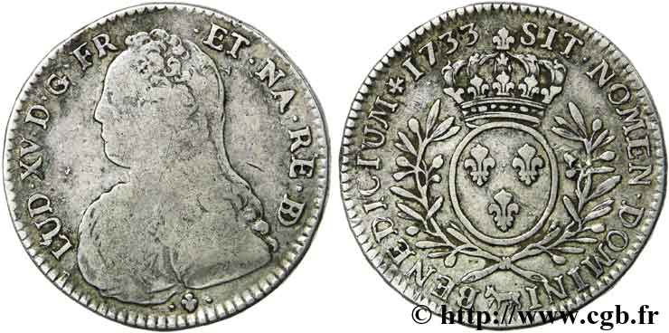 LOUIS XV &nbsp;THE WELL-BELOVED&nbsp; Demi-écu aux branches d&nbsp;olivier, buste habillé 1733 Pau fS/fSS