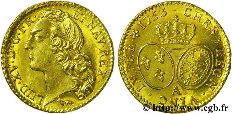 LOUIS XV DIT LE BIEN AIMÉ Louis d’or aux écus ovales, tête ceinte d’un bandeau 1753 Paris SPL