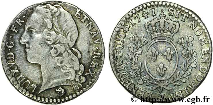 LOUIS XV  THE WELL-BELOVED  Dixième d écu aux branches d’olivier, tête ceinte d’un bandeau 1741 Grenoble XF