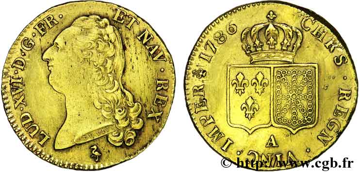 LOUIS XVI Double louis d’or aux écus accolés 1786 Paris TTB+