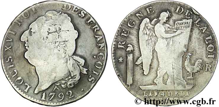 LOUIS XVI Écu dit  au génie , type FRANÇOIS 1792 Orléans fSS/S