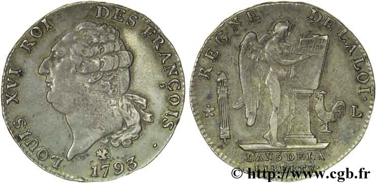 LOUIS XVI Écu dit  au génie , type FRANÇOIS 1793 Bayonne AU