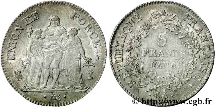 5 francs Union et Force, Union serré, avec glands intérieurs et gland extérieur 1798 Strasbourg F.288/50 SS 