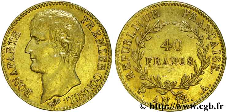 40 francs or Bonaparte Premier consul 1804 Paris F.536/6 XF 