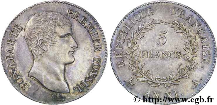 5 francs Bonaparte Premier consul 1803 Paris F.301/1 SPL 