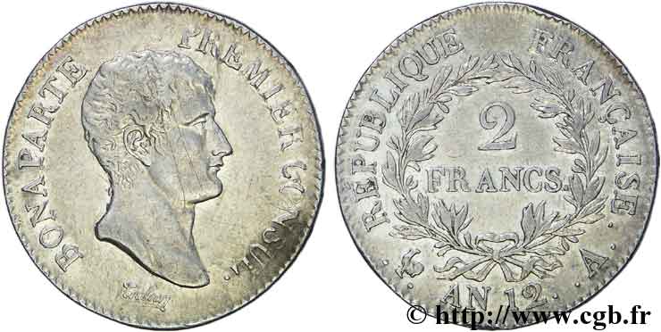 2 francs Bonaparte Premier Consul 1804 Paris F.250/1 MBC 