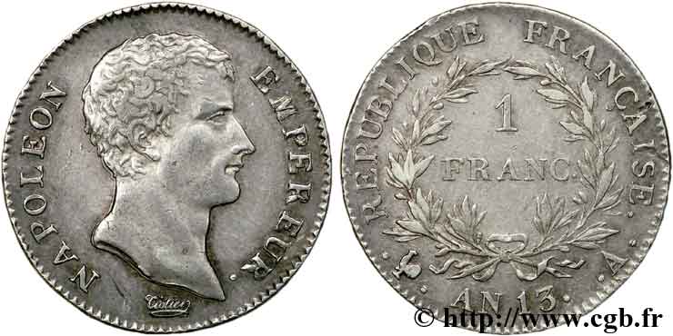 1 franc Napoléon Empereur, Calendrier révolutionnaire 1805 Paris F.201/14 TTB 