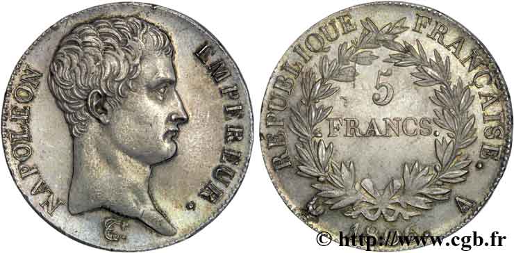 5 francs Napoléon empereur, calendrier grégorien 1806 Paris F.304/1 AU 