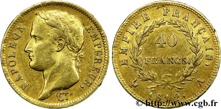 40 francs or Napoléon tête laurée, Empire français 1812 Paris F.541/9 MBC 