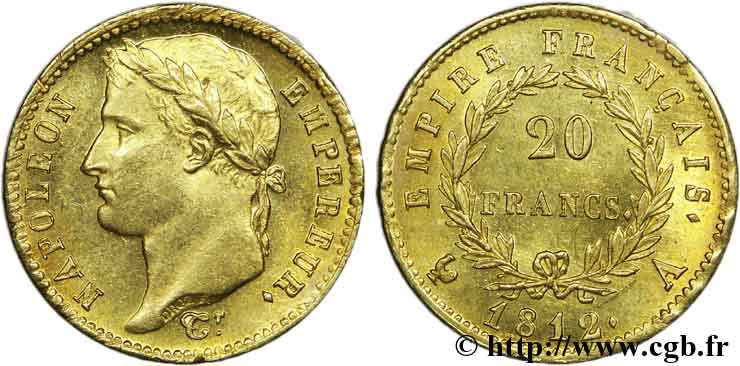 20 francs or Napoléon Ier, tête laurée, Empire français 1812 Paris F.516/22 SPL 