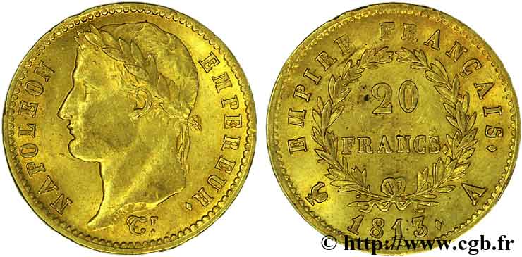 20 francs or Napoléon Ier, tête laurée, Empire français 1813 Paris F.516/30 SUP 