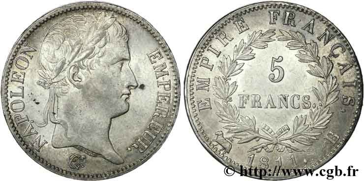 5 francs Napoléon empereur, Empire français 1811 Rouen F.307/28 AU 