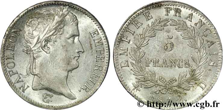 5 francs Napoléon empereur, Empire français 1812 Lyon F.307/44 AU 