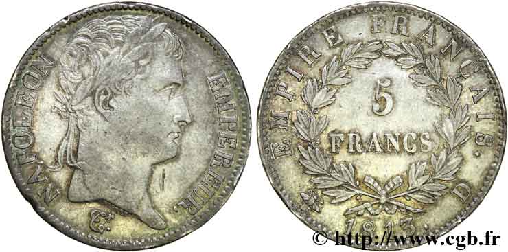 5 francs Napoléon empereur, Empire français 1813 Lyon F.307/62 XF 