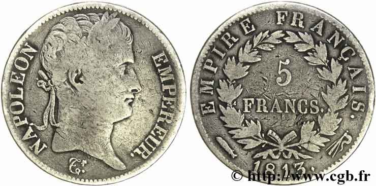 5 francs Napoléon empereur, Empire français 1813 Utrecht F.307/74 VF 