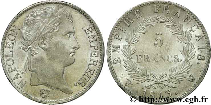 5 francs Napoléon empereur, Empire français 1813 Lille F.307/75 AU 