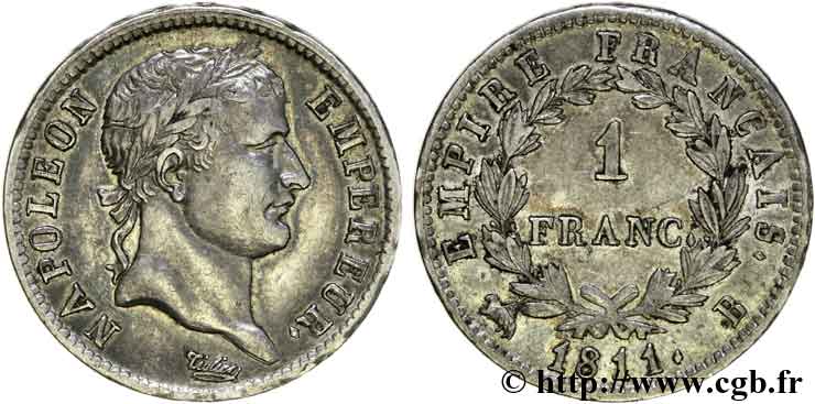 1 franc Napoléon Ier tête laurée, Empire français 1811 Rouen F.205/29 SS 