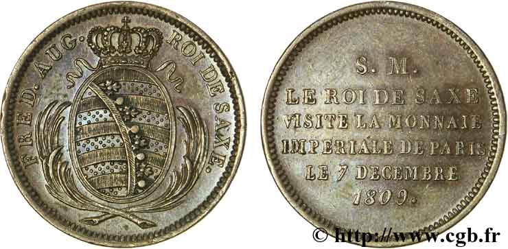 Monnaie de visite, module de 2 francs pour Frédéric-Auguste de Saxe 1809 Paris VG.cf. 2277  AU 