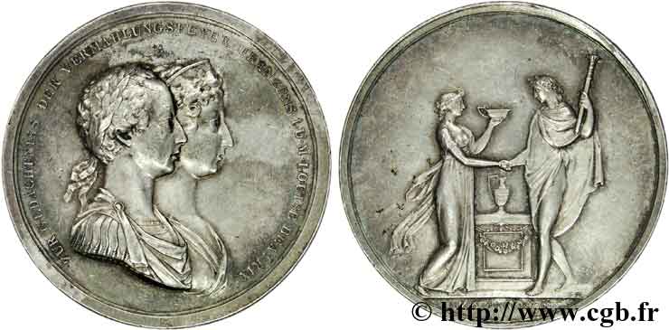 PRIMO IMPERO Médaille AR 49, six mois du mariage de François Ier d’Autriche et de Marie-Louise Béatrix AU