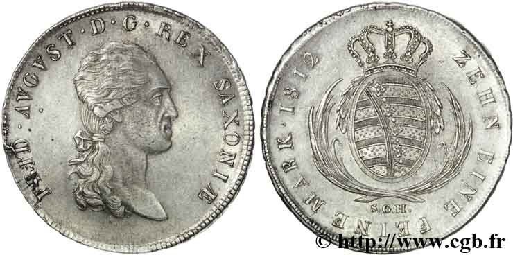 GERMANY - KINGDOM OF SAXONY - FREDERICK-AUGUSTUS Thaler 1er type, signature SGH, (speciestaler) 1812 Dresde AU 