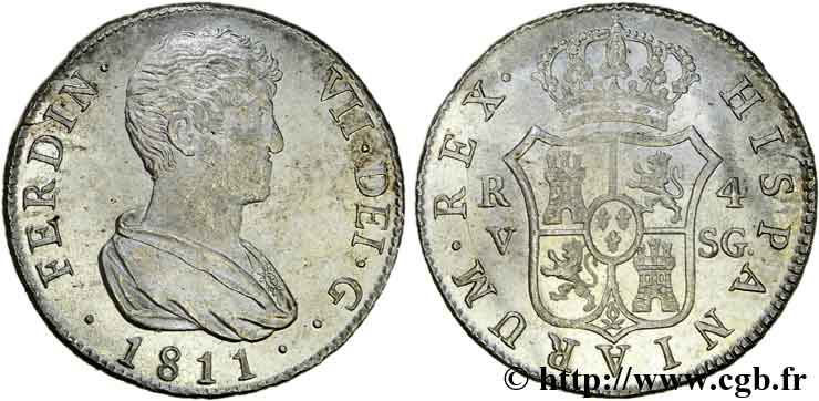 SPAGNA - REGNO DI SPAGNA - FERDINANDO VII 4 reales 1811 Valence SPL 
