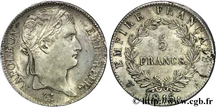 5 francs Napoléon Empereur, Cent-Jours 1815 Lille F.307A/9 EBC 
