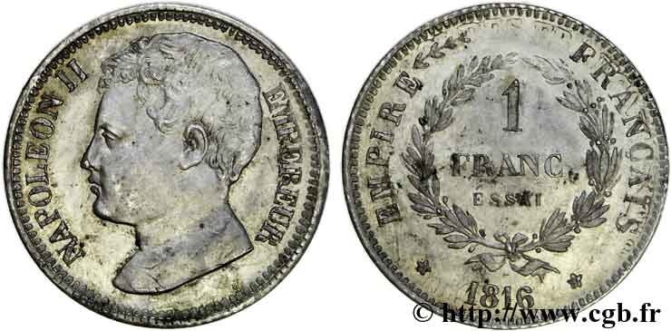 1 franc, essai en argent, surfrappé sur 1 franc Louis-Philippe 1816  VG.2406  VZ 