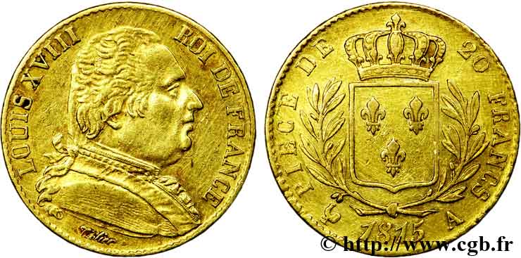 20 francs or Louis XVIII, buste habillé 1815 Paris F.517/10 TTB 