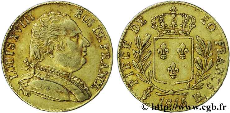 20 francs or Louis XVIII, buste habillé 1815 Londres F.518/1 XF 