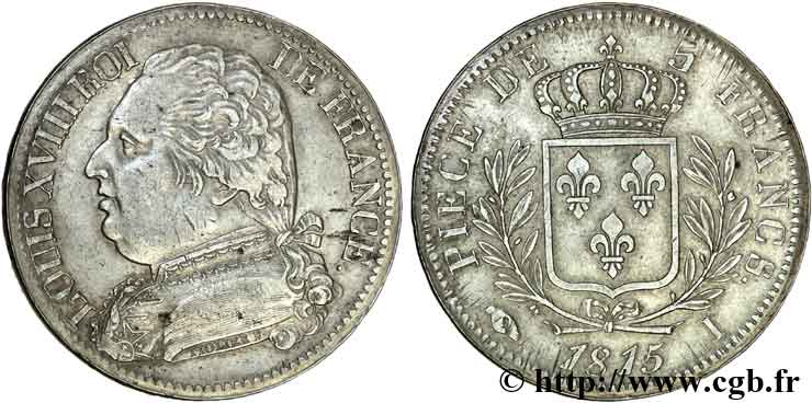 5 francs Louis XVIII, buste habillé 1815 Limoges F.308/20 BB 