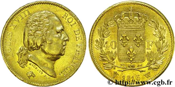 40 francs or Louis XVIII 1816 Lille F.542/5 TTB 