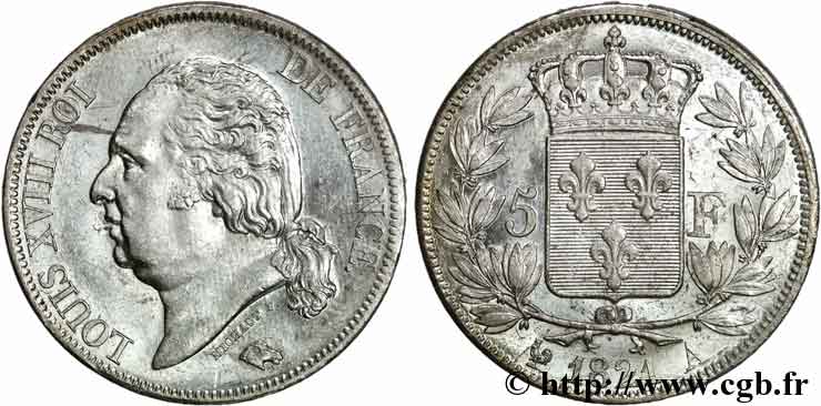 5 francs Louis XVIII, tête nue 1821  Paris F.309/60 AU 