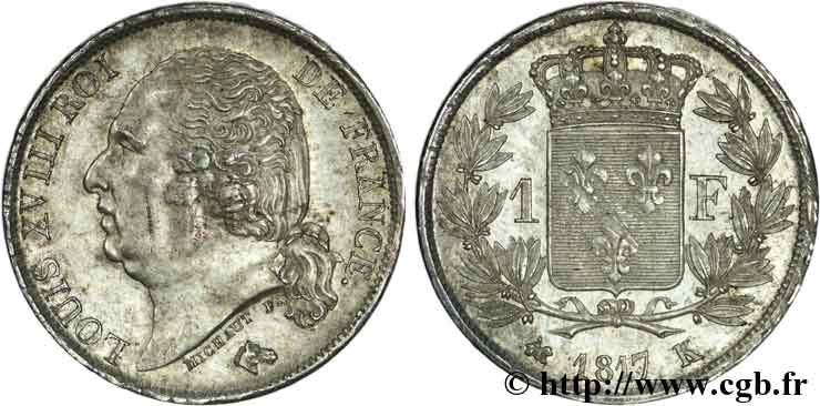 1 franc Louis XVIII 1817 Bordeaux F.206/13 TTB 
