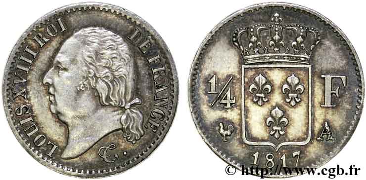 1/4 franc Louis XVIII  1817 Paris F.163/1 SUP 