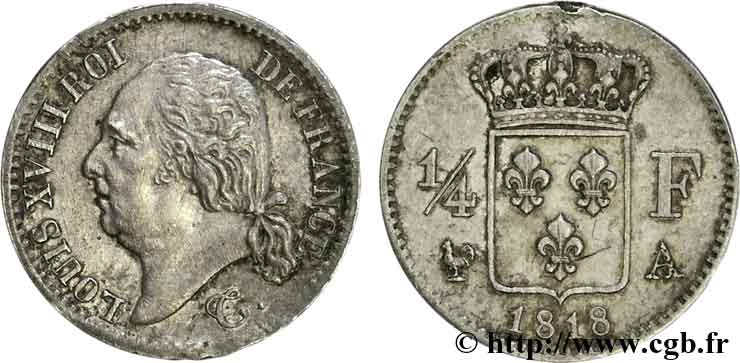 1/4 franc Louis XVIII  1818 Paris F.163/12 TTB 