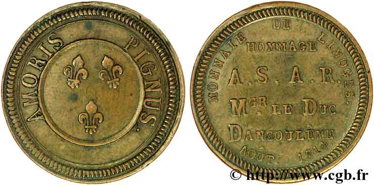 Monnaie de visite de la Monnaie de Limoges par le duc d Angoulême 1814 Limoges VG.2369  AU 