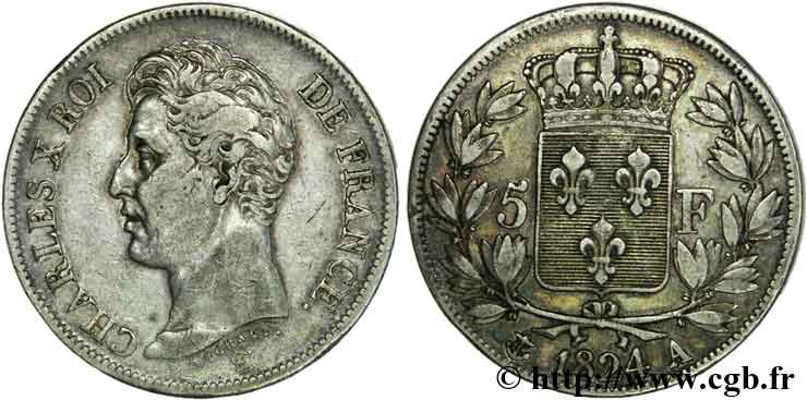 5 francs Charles X, 1er type 1824 Paris F.310/1 TTB 